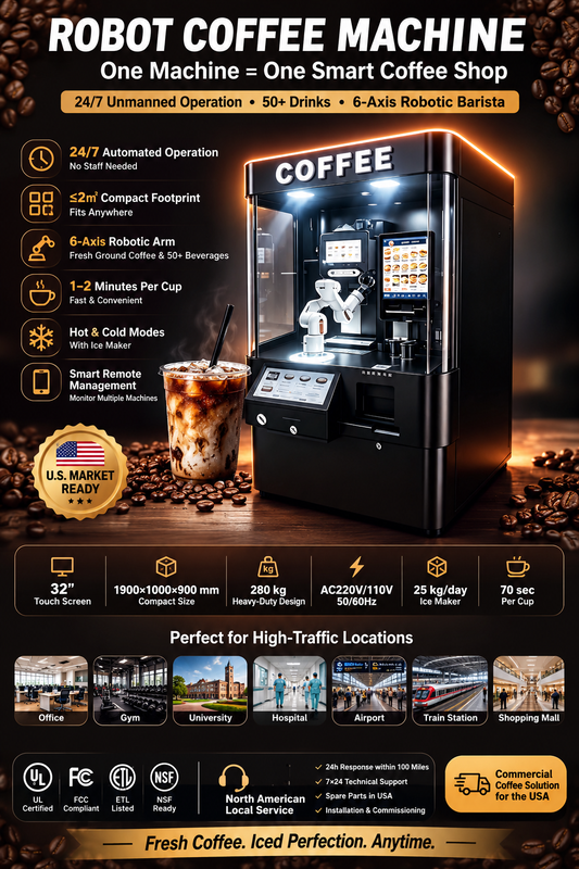 6-Axis Robot Coffee Vending Machine — 24/7 Unmanned Coffee Shop in 2㎡