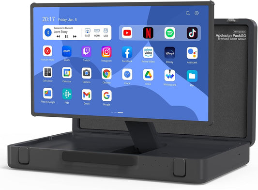 27-Inch Portable Entertainment System, Compact Suitcase Design Smart TV, Android OS, Bluetooth 3D Speakers, Built-in Battery 6H, Briefcase Screen Perfect for Travel & Parties (Gray)