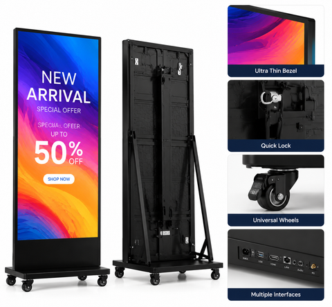 Foldable LED Poster Screen 43kg Portable Digital Advertising Display with APP Control, GOB Protection and Seamless Splicing