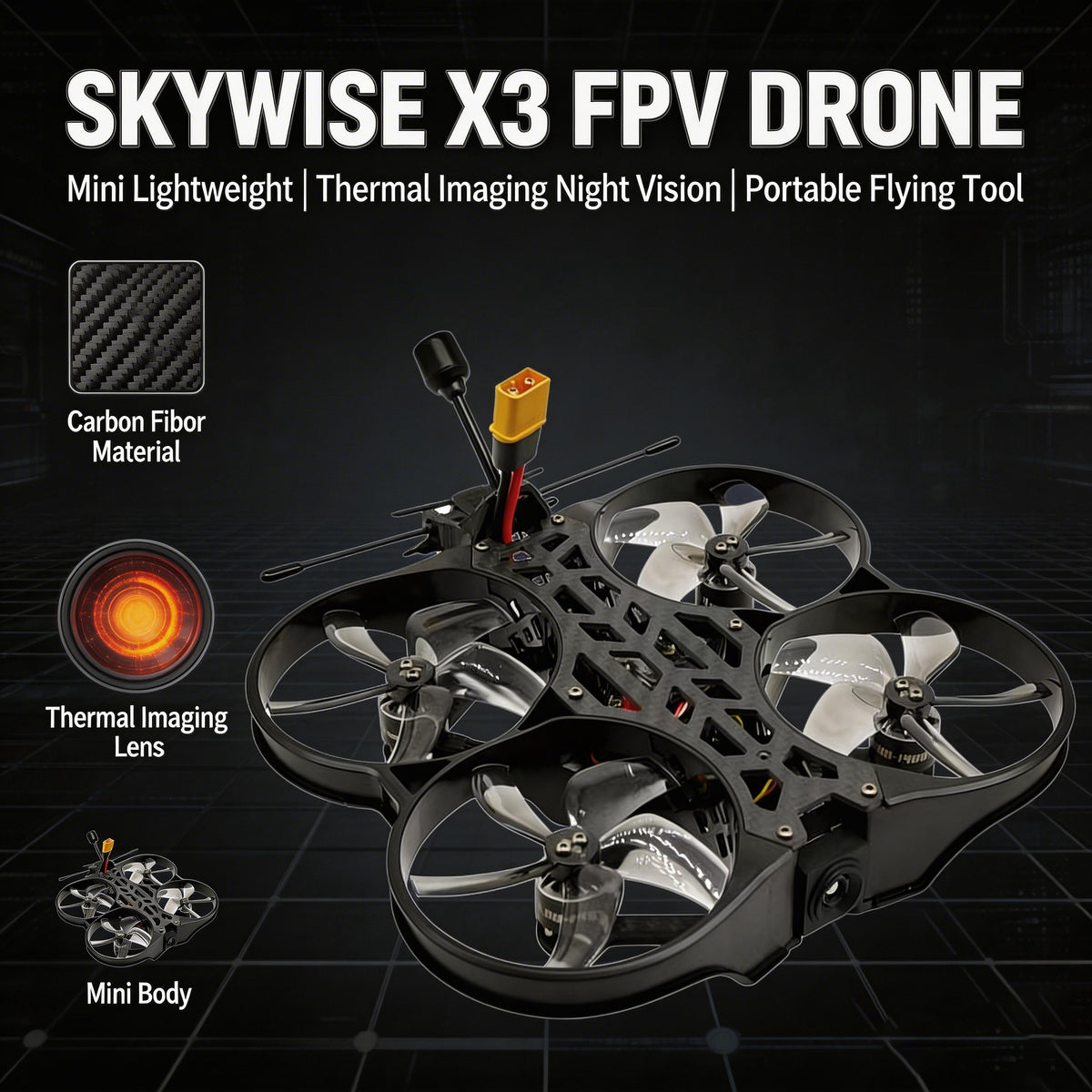 【PRE-ORDER】SKYWISE X3 Mini Thermal Imaging FPV Drone - Lightweight Carbon Fiber, 5.8G VTX, ELRS Dual-Band, Long Flight Time for Indoor & Outdoor Flying