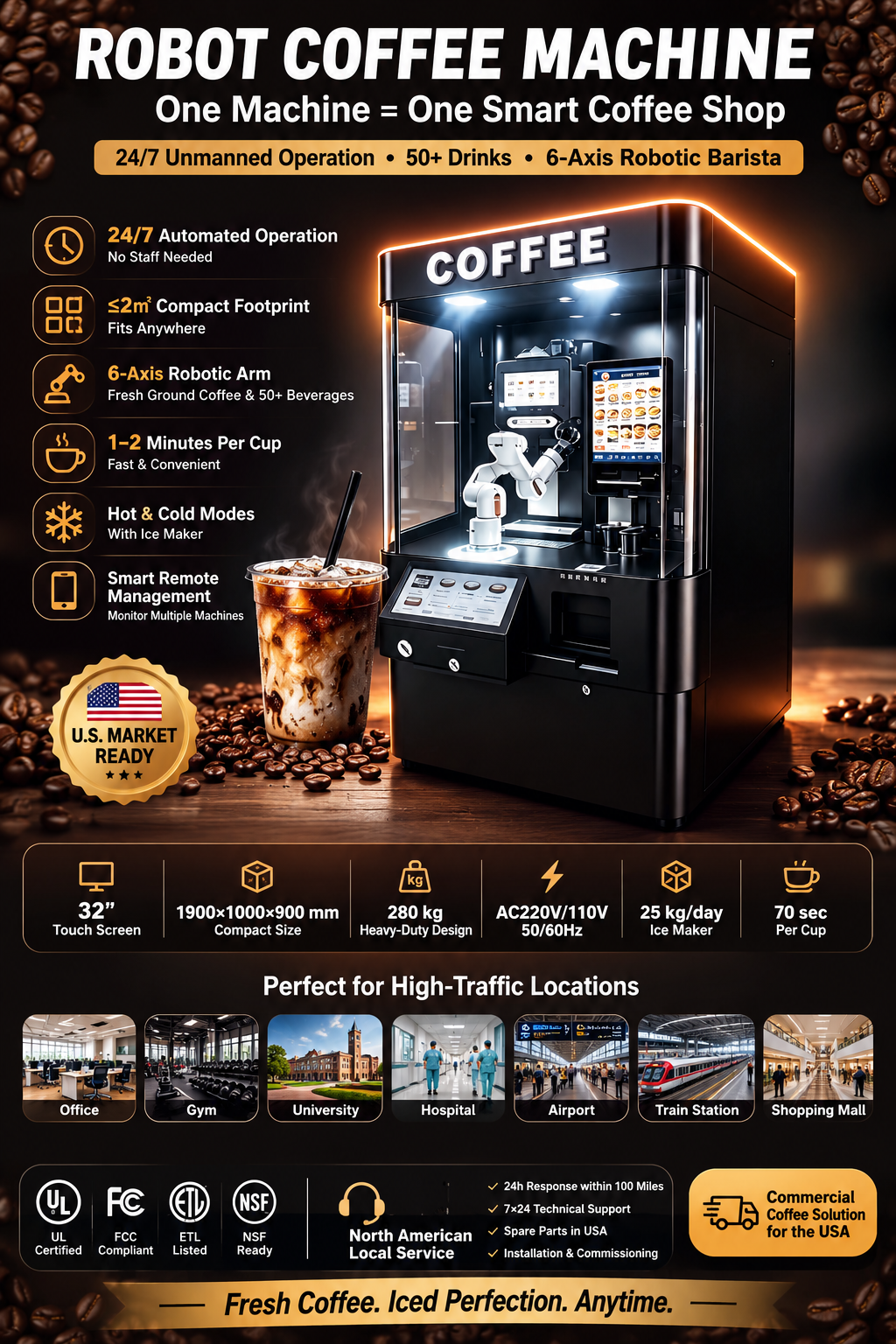 6-Axis Robot Coffee Vending Machine — 24/7 Unmanned Coffee Shop in 2㎡