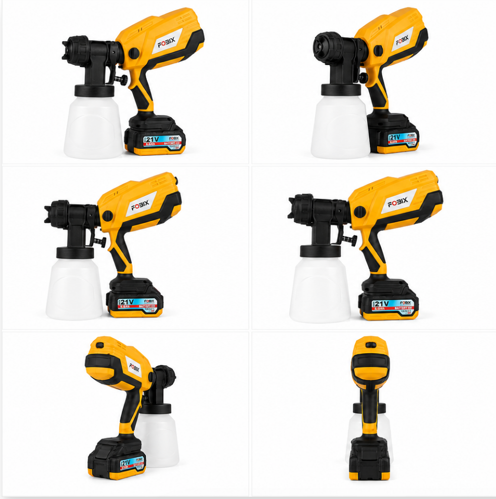 FOBIX 21V Cordless Paint Sprayer HVLP Electric Spray Gun with Lithium Battery，Adjustable Flow Control for Walls, Fences, Furniture & More