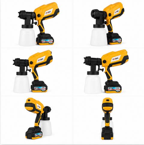 FOBIX 21V Cordless Paint Sprayer HVLP Electric Spray Gun with Lithium Battery，Adjustable Flow Control for Walls, Fences, Furniture & More