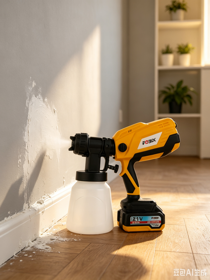 FOBIX 21V Cordless Paint Sprayer HVLP Electric Spray Gun with Lithium Battery，Adjustable Flow Control for Walls, Fences, Furniture & More