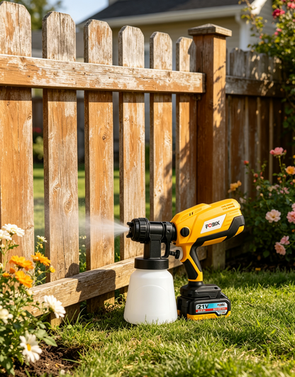 FOBIX 21V Cordless Paint Sprayer HVLP Electric Spray Gun with Lithium Battery，Adjustable Flow Control for Walls, Fences, Furniture & More