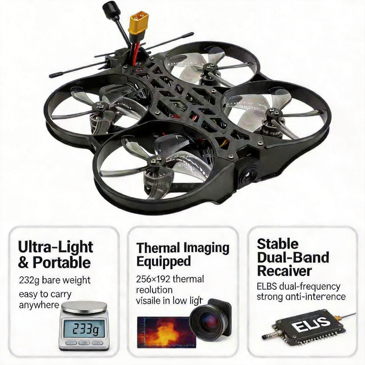 【PRE-ORDER】SKYWISE X3 Mini Thermal Imaging FPV Drone - Lightweight Carbon Fiber, 5.8G VTX, ELRS Dual-Band, Long Flight Time for Indoor & Outdoor Flying