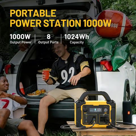1000W Portable Power Station | 1024Wh Solar Generator | Camping, RV, Emergency Backup Battery | Outdoor Power Bank with AC Outlets & USB Ports（Solar Panel Optional）