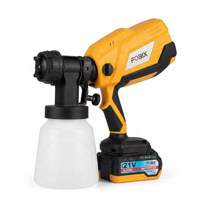 FOBIX 21V Cordless Paint Sprayer HVLP Electric Spray Gun with Lithium Battery，Adjustable Flow Control for Walls, Fences, Furniture & More