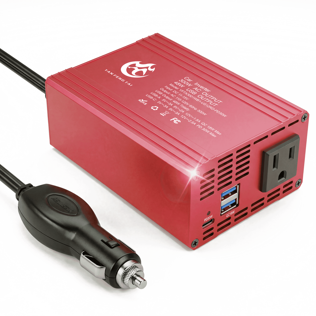 ⚡ 300W Car Power Inverter with Aluminum Housing for Camping, RV & Semi-Truck🚗
