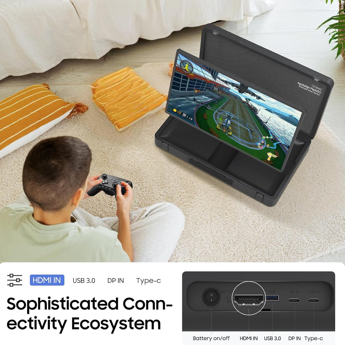 27-Inch Portable Entertainment System, Compact Suitcase Design Smart TV, Android OS, Bluetooth 3D Speakers, Built-in Battery 6H, Briefcase Screen Perfect for Travel & Parties (Gray)
