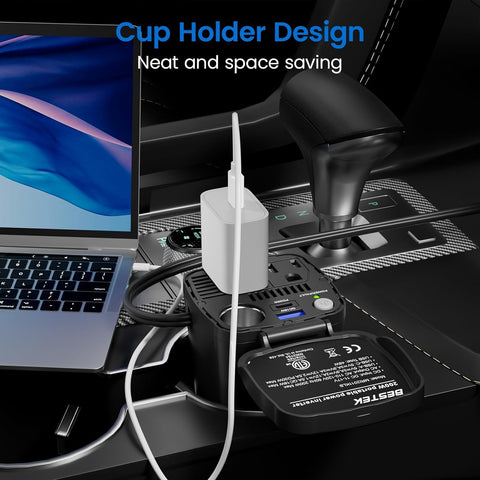 BESTEK 200W Power Inverter, 12V DC to 110V AC Car Plug Adapter Outlet Converter with [30W USB-C]/USB-Fast Charger(18W) / Dual AC Outlets/car Charger for Laptop