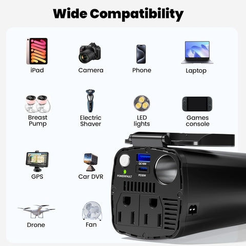 BESTEK 200W Power Inverter, 12V DC to 110V AC Car Plug Adapter Outlet Converter with [30W USB-C]/USB-Fast Charger(18W) / Dual AC Outlets/car Charger for Laptop