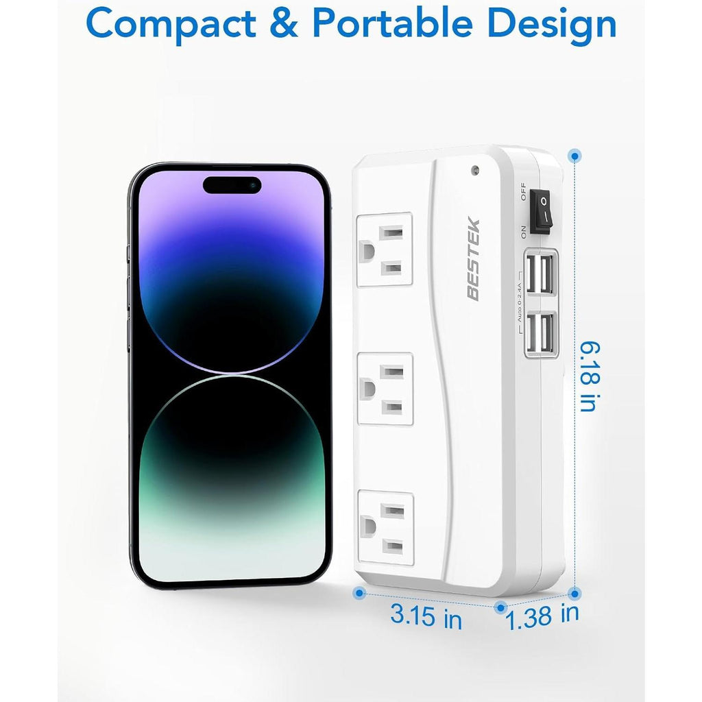 BESTEK Universal Travel Adapter 220V to 110V Voltage Converter with 0-2.4A 4 Port USB Charging and UK/AU/US/EU Worldwide Plug Adapter (White)