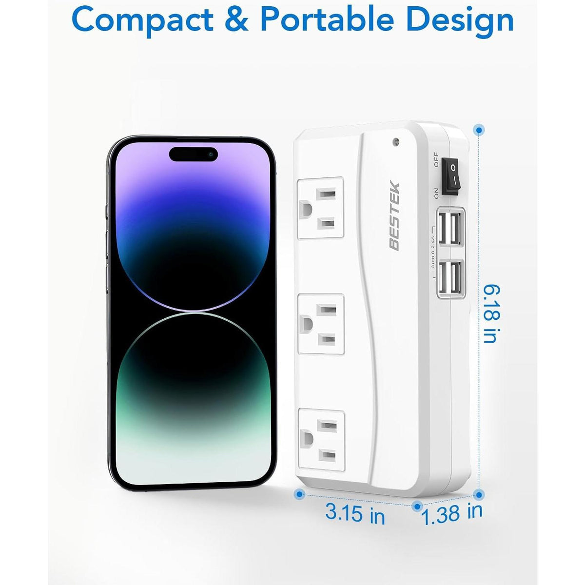 BESTEK Universal Travel Adapter 220V to 110V Voltage Converter with 0-2.4A 4 Port USB Charging and UK/AU/US/EU Worldwide Plug Adapter (White)