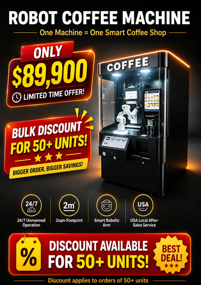 6-Axis Robot Coffee Vending Machine — 24/7 Unmanned Coffee Shop in 2㎡