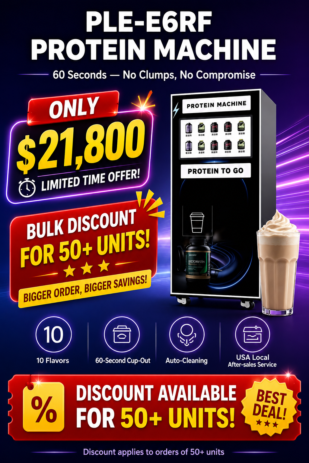 PLE-E6RF Protein Powder Machine — 10 Flavors, 60-Second Fresh Shake