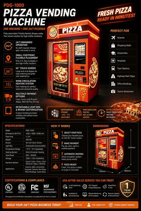 PDG-1000 Pizza Vending Machine — 24/7 Automated Pizzeria in 2㎡
