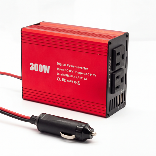 BESTEK 300W Power Inverter DC 12V to AC 110V with 2 AC Outlets & Dual USB Ports - Car Charger Adapter for Laptop, Smartphone, Tablet, Camera, CPAP, Mini Appliances - Compact, Safe, Digital Display & Cooling Fan
