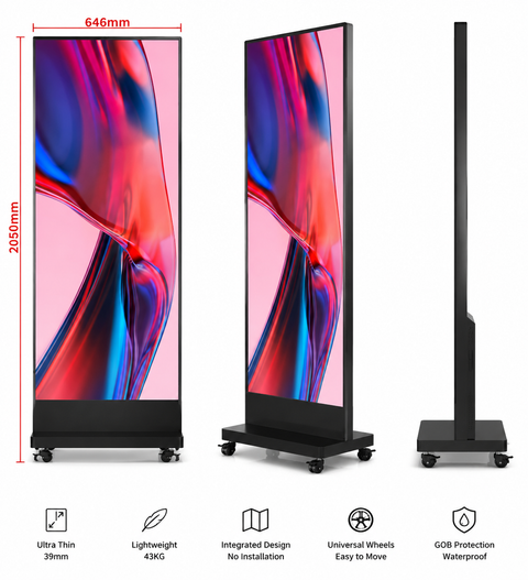 Foldable LED Poster Screen 43kg Portable Digital Advertising Display with APP Control, GOB Protection and Seamless Splicing