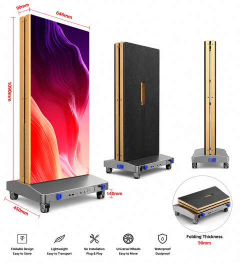 Foldable LED Poster Screen 43kg Portable Digital Advertising Display with APP Control, GOB Protection and Seamless Splicing
