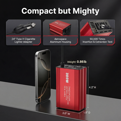 BESTEK 300W Power Inverter DC 12V to AC 110V with 2 AC Outlets & Dual USB Ports - Car Charger Adapter for Laptop, Smartphone, Tablet, Camera, CPAP, Mini Appliances - Compact, Safe, Digital Display & Cooling Fan