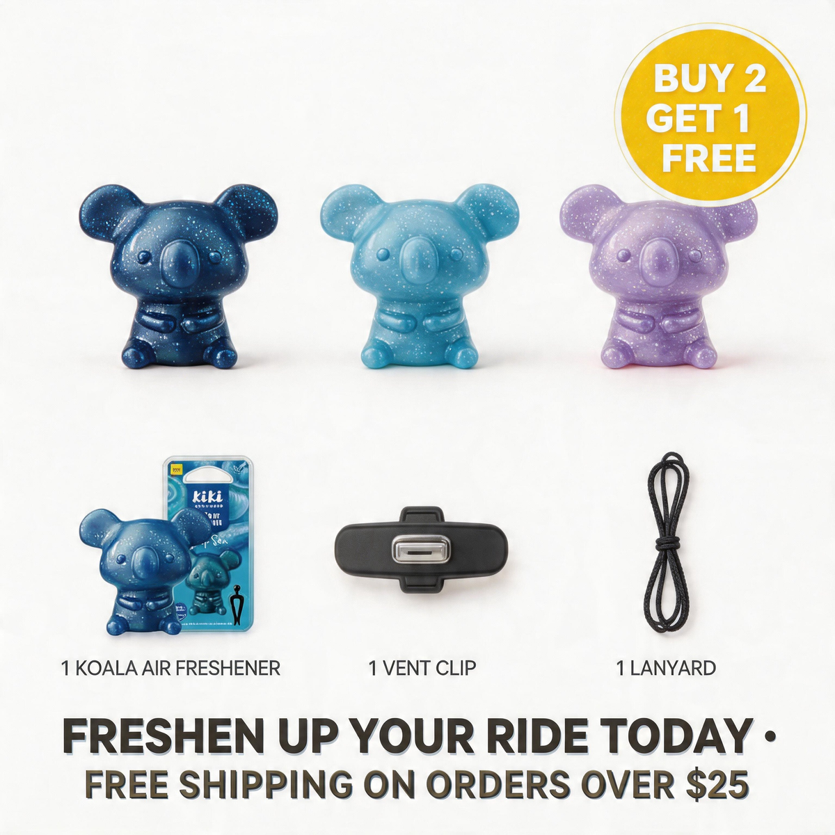 KOGADO Koala Bear Car Air Freshener - 30-45 Days Long Lasting.Natural Plant Essential Oil, 0 Alcohol, Baby Safe, 2-in-1 Clip & Hang Design for Car, Home, Office