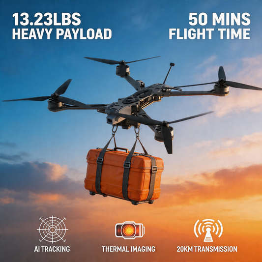 Z13D Industrial A-FPV Drone - 13.23lbs Payload, 50 Mins Flight 20KM Transmission, AI Tracking, Thermal Imaging, Foldable for Search & Rescue, Inspection, Agriculture Z13D Drone Basic Kit (S11 4K Gimbal + R12 Remote)