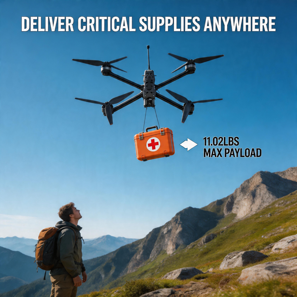 SKYWISE X10 FPV Drone - 6.61lbs Payload, 30 Mins Flight Foldable Carbon Fiber FPV Racing Drone with Analog VTX, GPS, One-Click Return for Hobbyists and Industrial Use