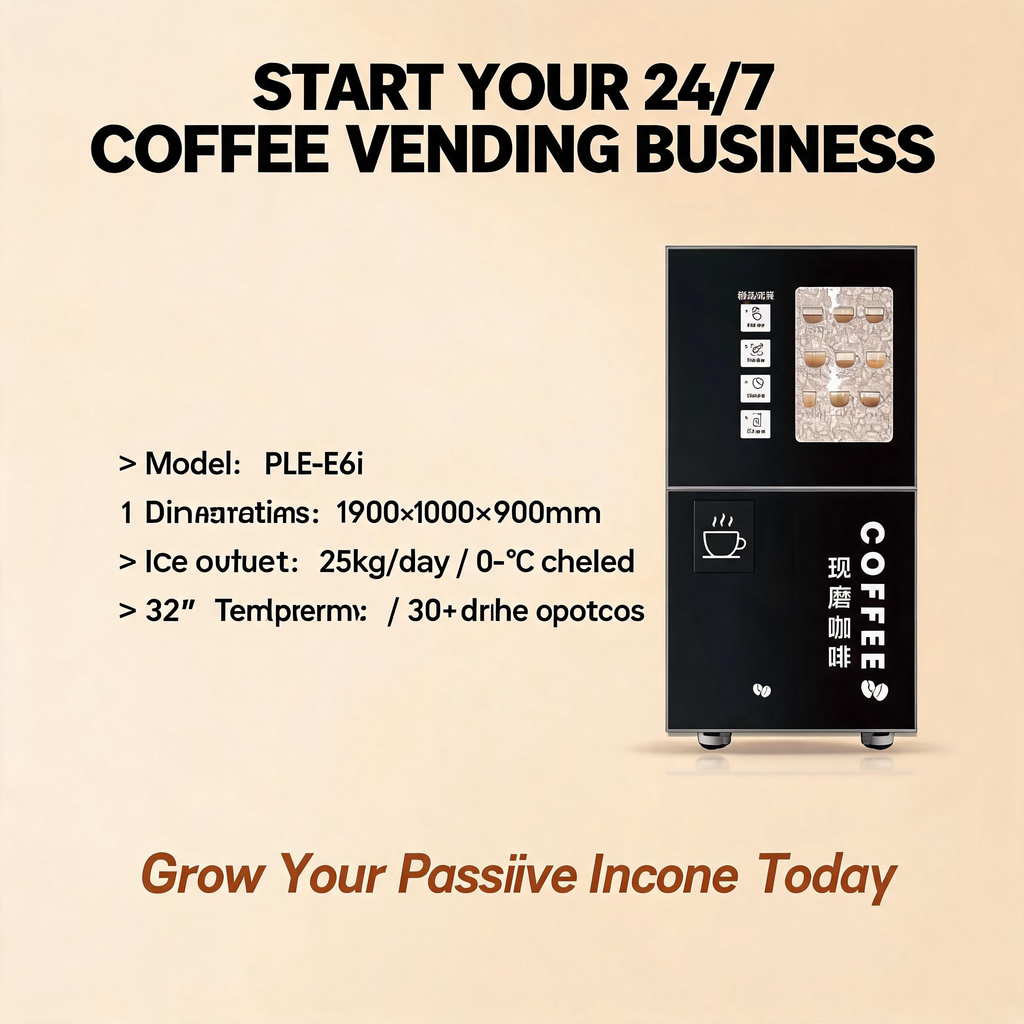PLE-E6i Coffee Vending Machine — 70-Second Fresh Coffee with Ice, Anytime