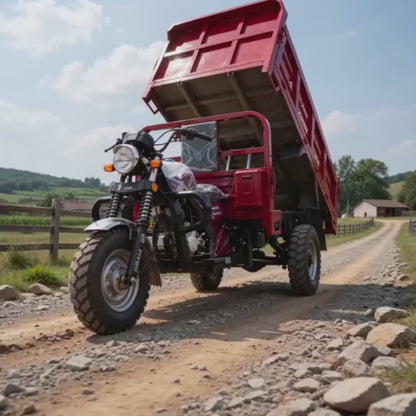 200cc Heavy-Duty Hydraulic Dump Three Wheeler Motorcycle | Farm & Construction Dual-Purpose Cargo Trike