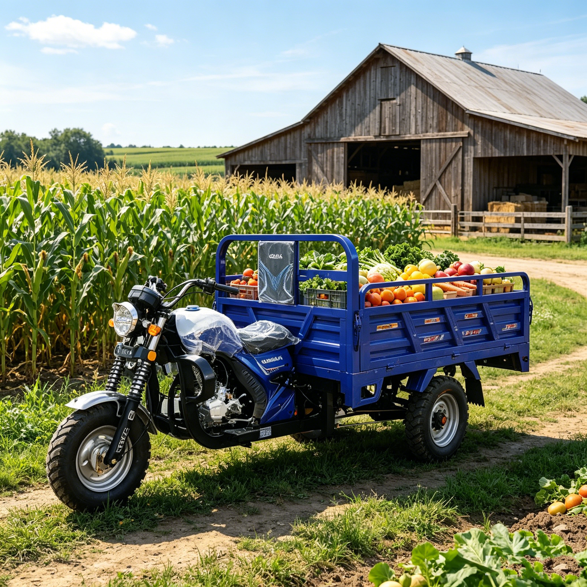 200cc Heavy-Duty Hydraulic Dump Three Wheeler Motorcycle | Farm & Construction Dual-Purpose Cargo Trike