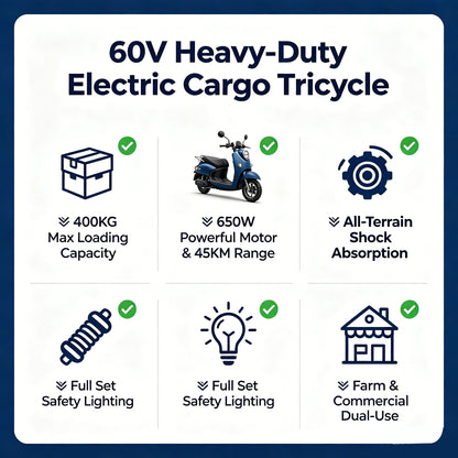 60V Heavy-Duty Electric Cargo Tricycle | 400KG Load Farm & Home Hauling Three Wheeler Trike