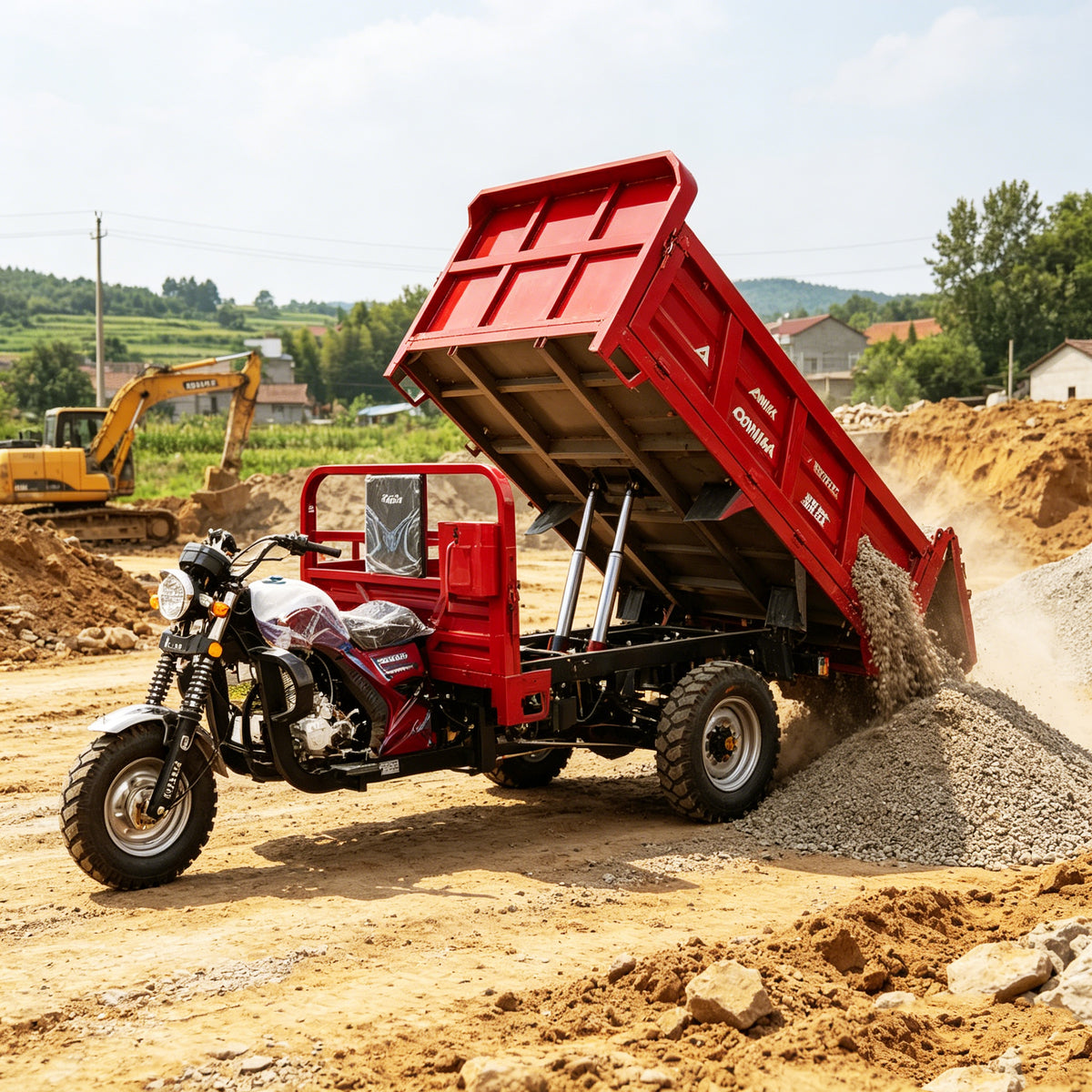 200cc Heavy-Duty Hydraulic Dump Three Wheeler Motorcycle | Farm & Construction Dual-Purpose Cargo Trike